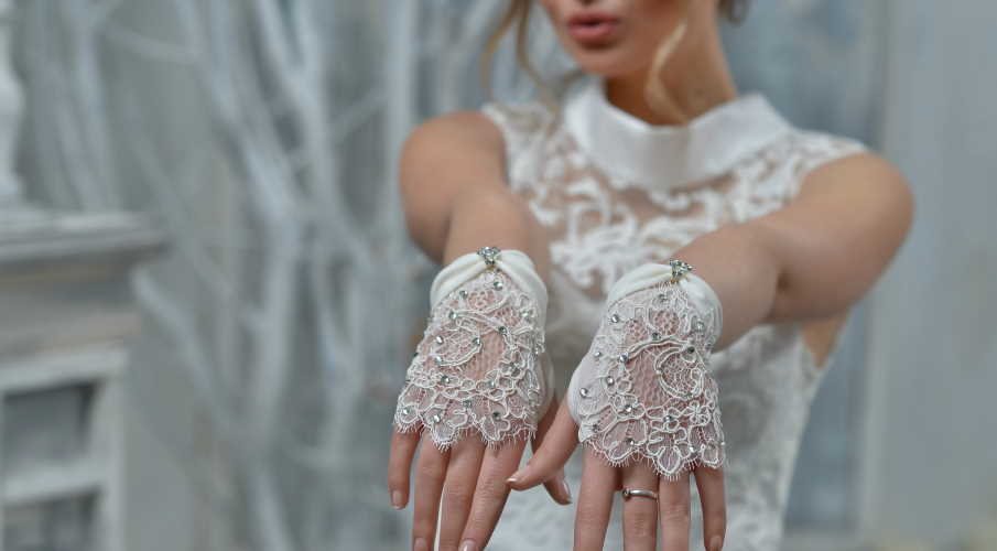 bride wearing gloves